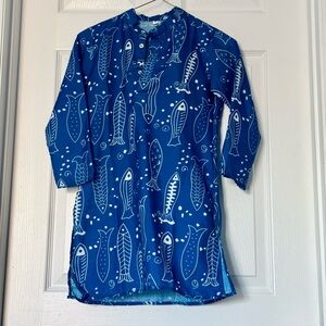 Blue Fish Print Kids Kurta